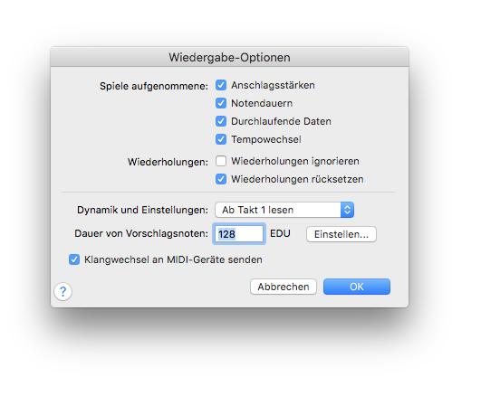Dialogbox Wiedergabe-Optionen